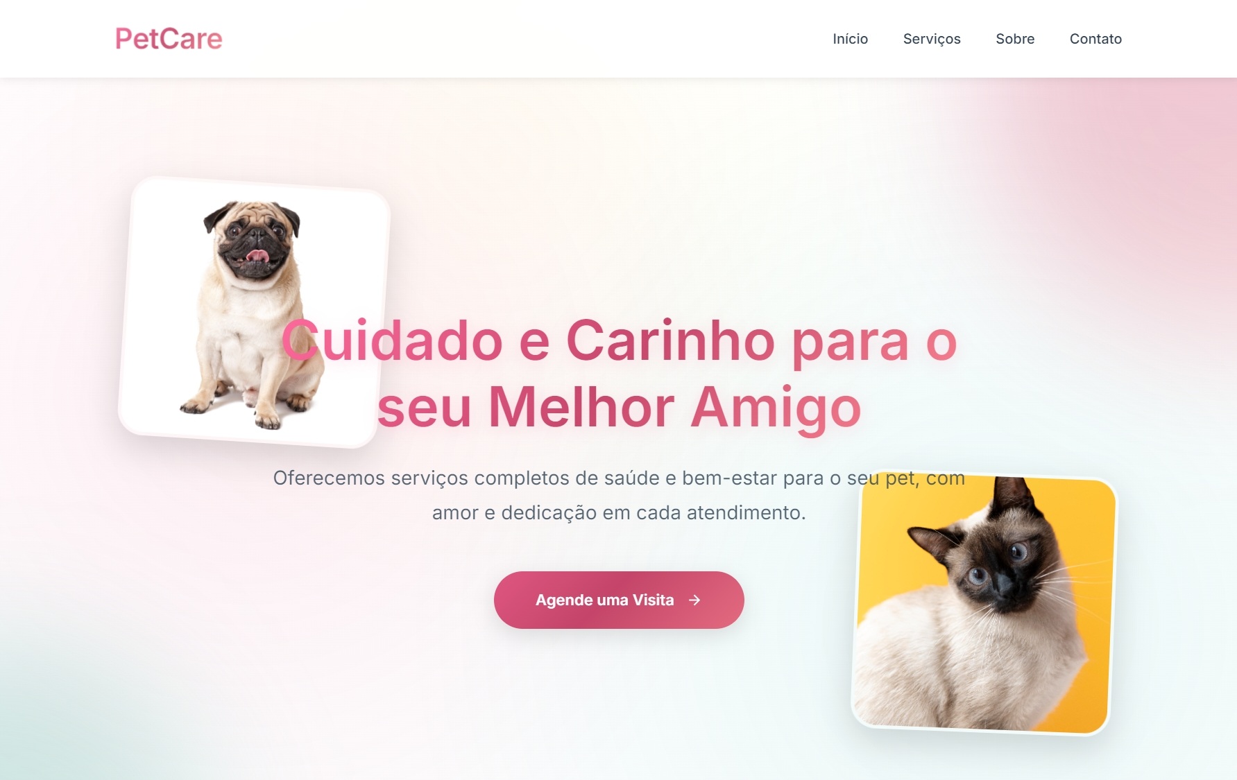 Projeto Petcare - Site institucional criado pela Nivon Tech
